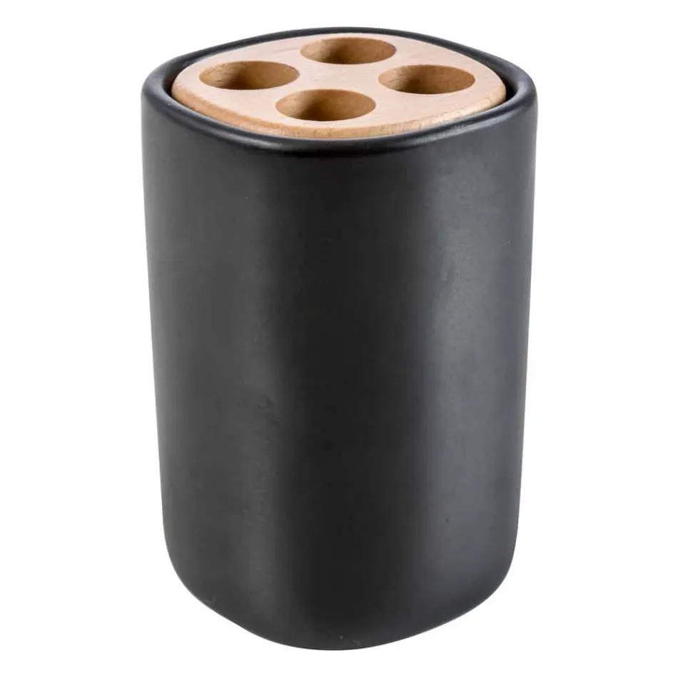 Setul de accesorii pentru baie din ceramica Carsoli si lemn Viadurini