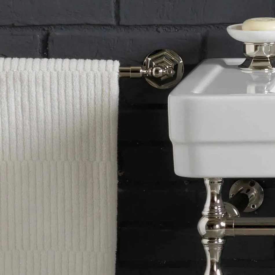 Set de baie cu dublă consolă în ceramică albă de structură liniară Viadurini