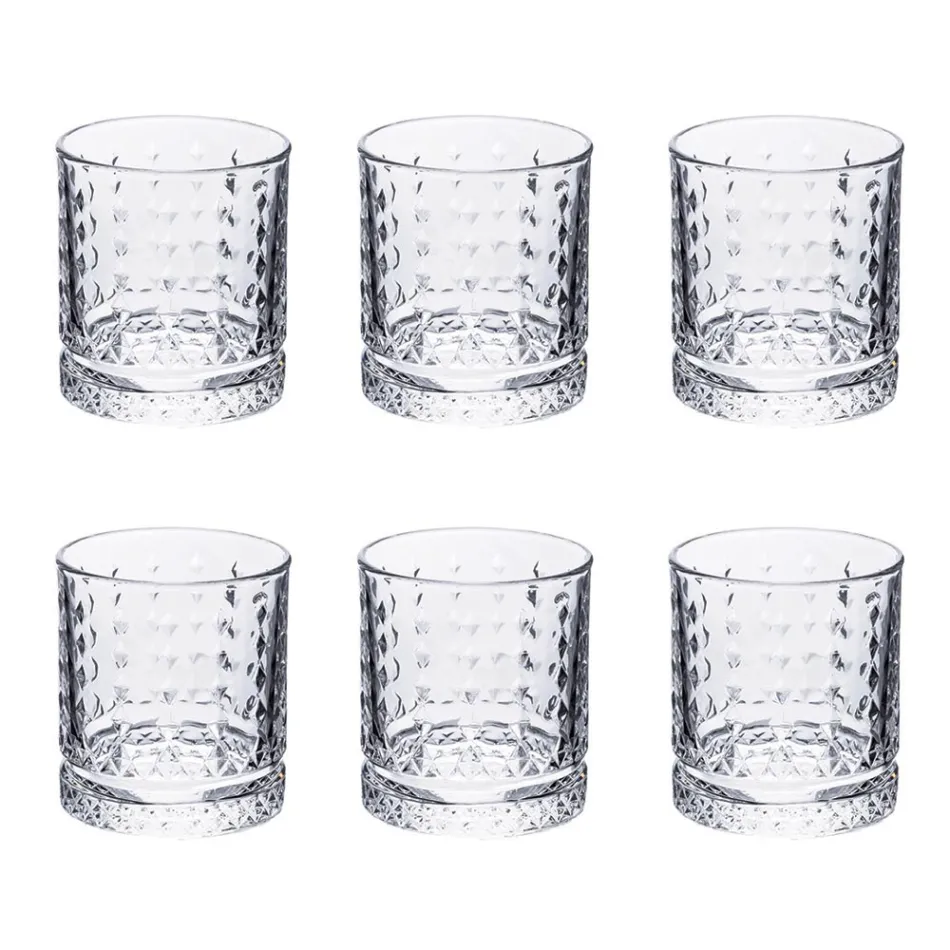 Set 12 Pahare Apa 400 ml in Sticla cu Decoratiuni Diamant - Wisky Viadurini