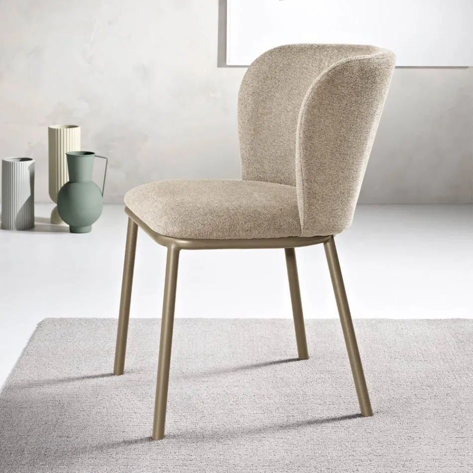 Set de 2 scaune tapițate din material textil cu cadru metalic vopsit - Leandra Viadurini
