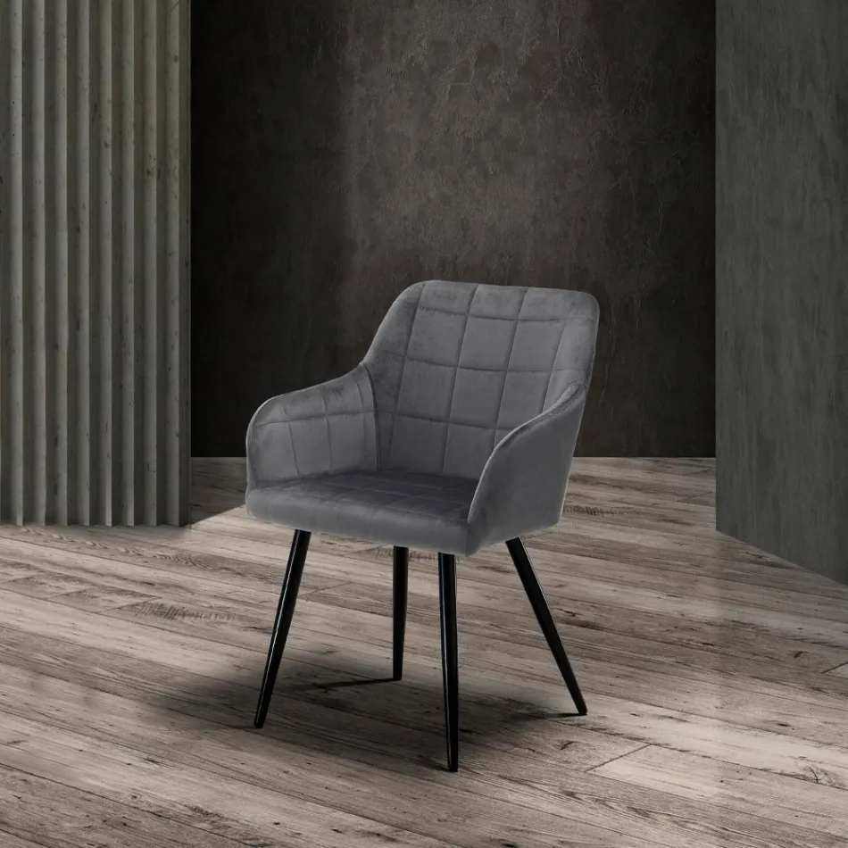 Set 2 Scaune din Tesatura Efect Catifea - Plutoniu Viadurini