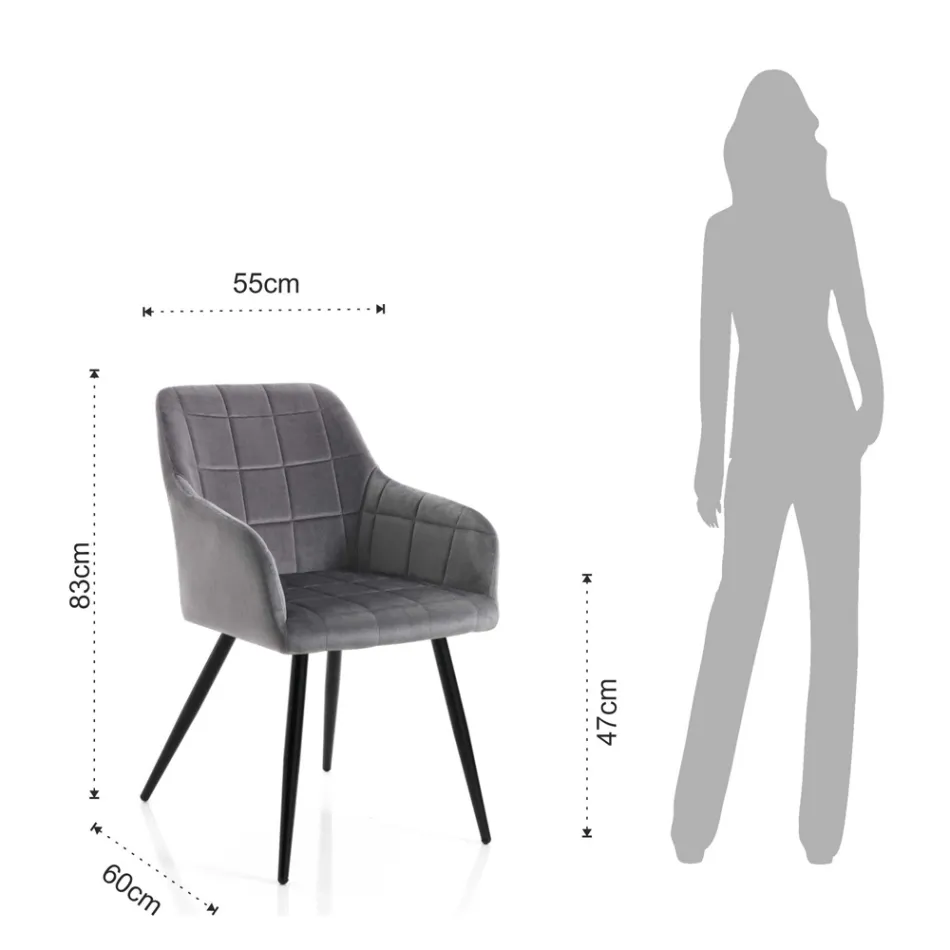 Set 2 Scaune din Tesatura Efect Catifea - Plutoniu Viadurini