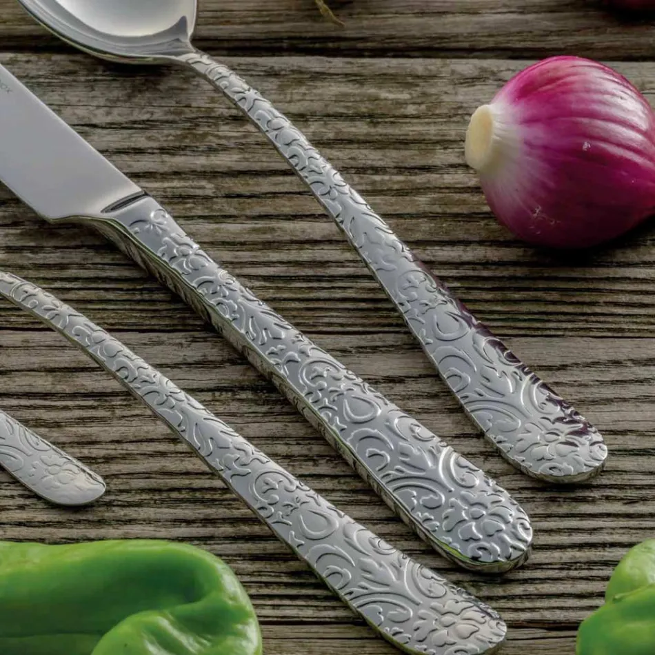 Set de 24 de tacamuri din otel lustruit cu gravura Made in Italy - Nara Viadurini