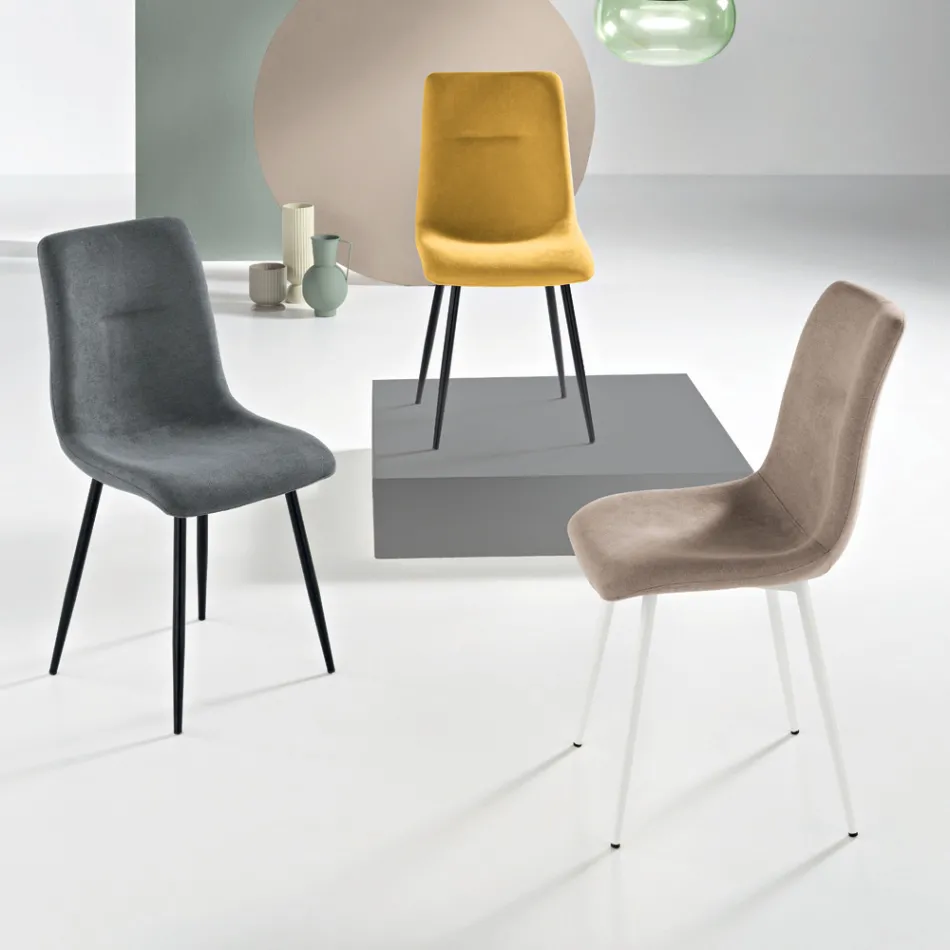 Set de 4 scaune de living tapițate cu material textil și bază metalică - Project Viadurini