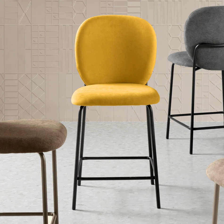 Set de două scaune din material textil cu căptușeală și cadru metalic - Lior Viadurini