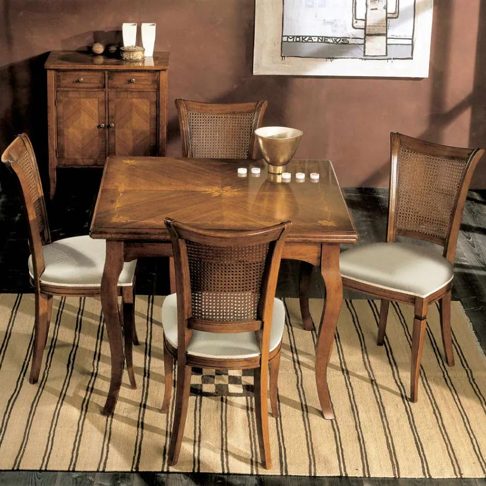 Set de patru scaune Bassano din lemn și material textil, fabricate în Italia - Amber Viadurini