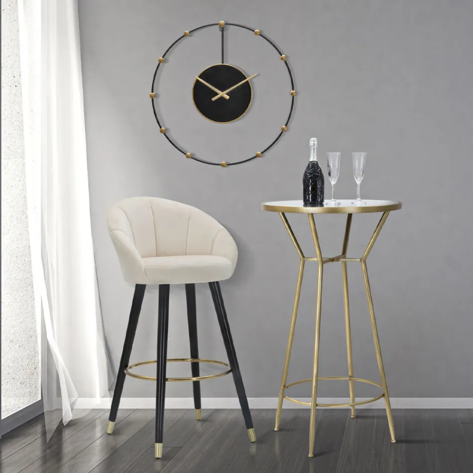 Scaun de bar înalt din lemn și metal cu scaun din poliester - Enzo Viadurini