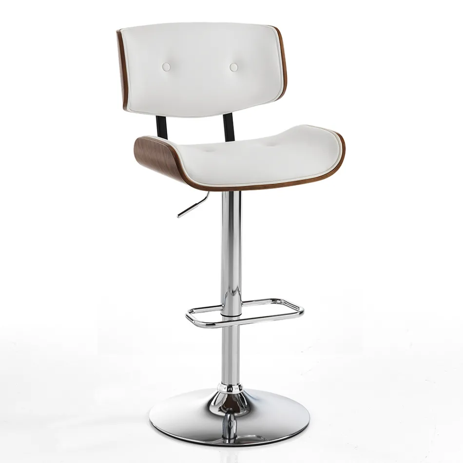 Scaun înalt de bucătărie din piele sintetică și placaj - Nebbia Viadurini