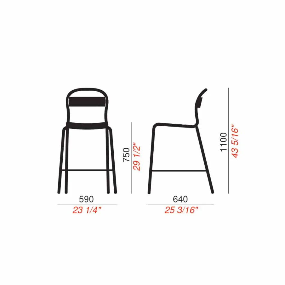 Scaun în aer liber, înalt, stivuibil, fabricat în Italia, 2 piese - Trixie Viadurini