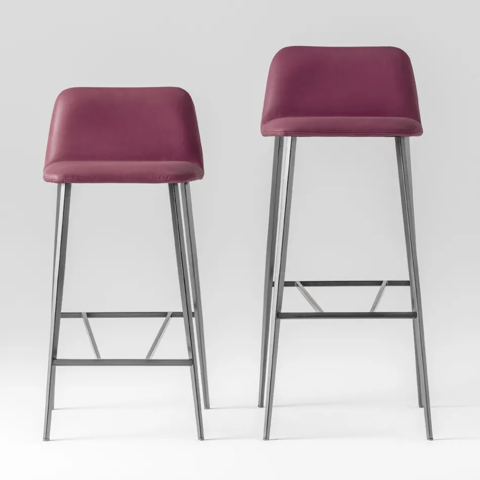 Scaun inalt de calitate din piele cu baza metalica Made in Italy - Molde Viadurini