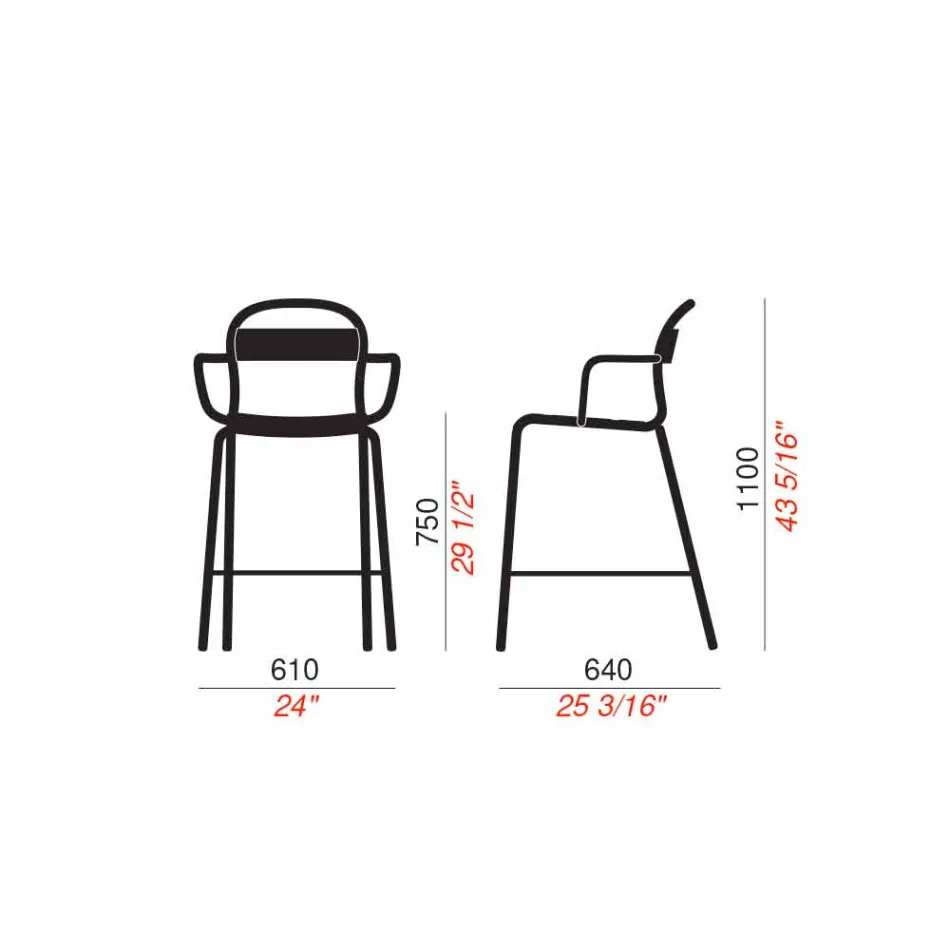 Scaun înalt în exterior din aluminiu cu cotiere Made in Italy - Selima Viadurini