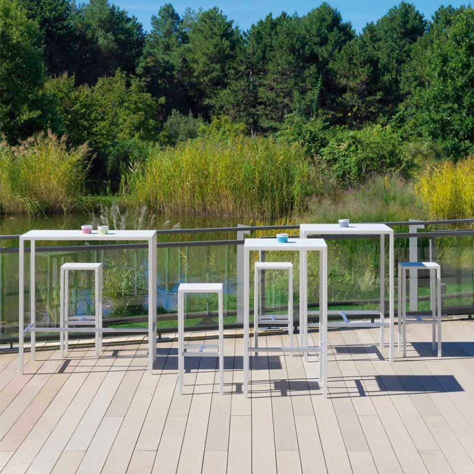 Scaun de bar exterior în metal acoperit cu pulbere fabricat în Italia - Meone Viadurini