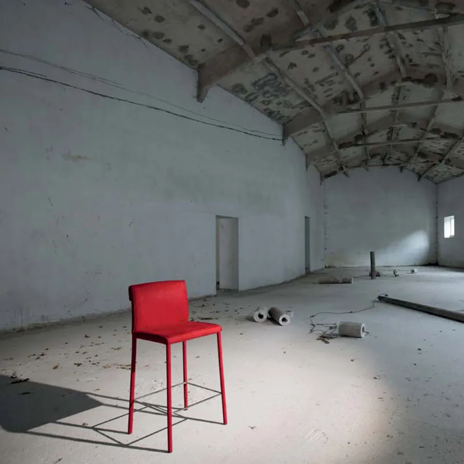 Taburet Tapițat Complet cu Technofiber Roșie Made in Italy - Paravan Viadurini