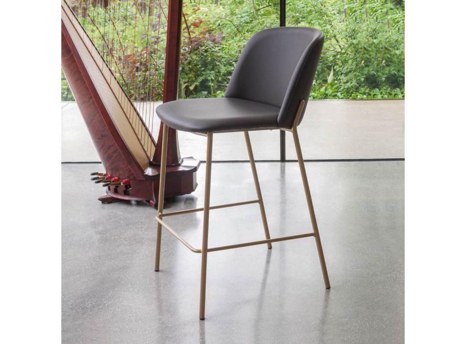 Taburet cu baza metalica si scaun din imitatie din piele Fabricat in Italia - Iedera Viadurini