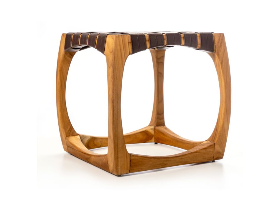 Taburet de baie de designer din tec cu scaun țesut - Yucca Viadurini