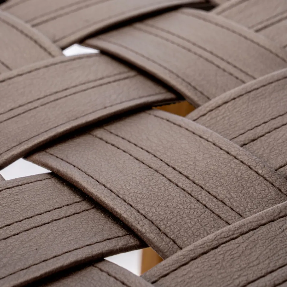 Taburet de baie de designer din tec cu scaun țesut - Yucca Viadurini