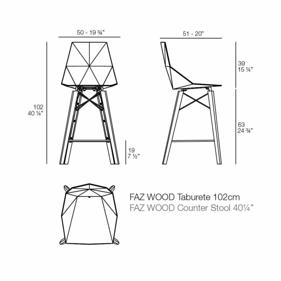 Scaun de bucătărie design din lemn și plastic diverse culori - Faz Wood de Vondom Viadurini