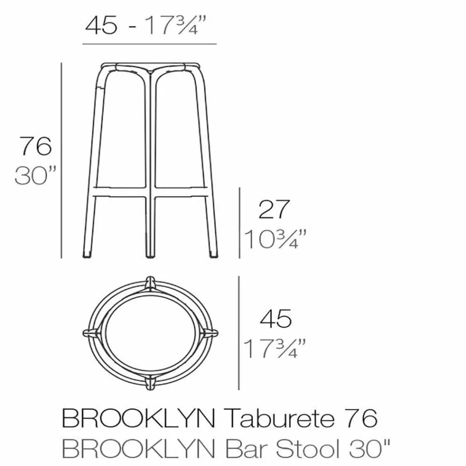 Brooklyn de Vondom scaun în aer liber din polipropilenă, H 76 cm Viadurini