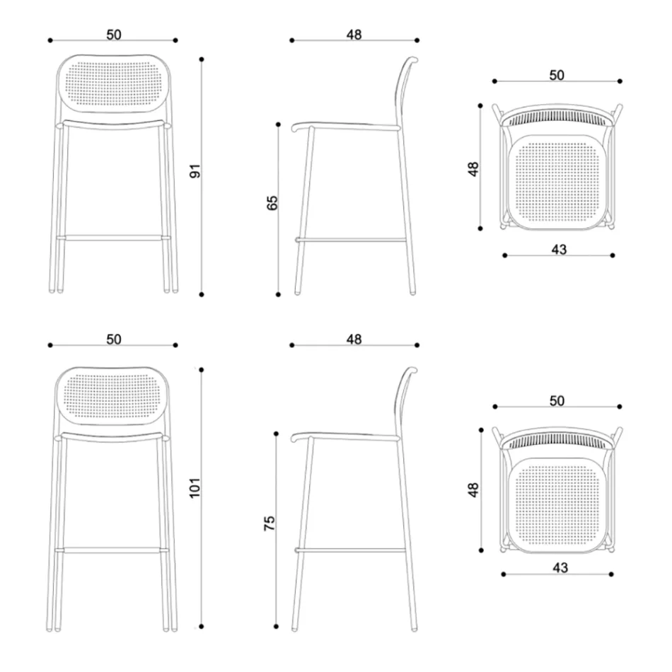 Taburet metalic stivuibil pentru exterior Fabricat in Italia 2 piese - Synergy Viadurini