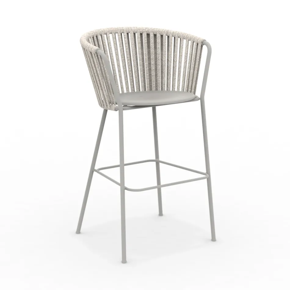 Taburet de grădină din oțel inoxidabil și spătar din frânghie - Luxura Viadurini
