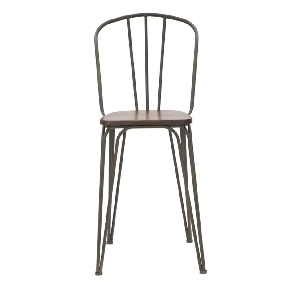 Scaun cu design modern in stil industrial din fier si lemn, 2 bucati - Erika Viadurini