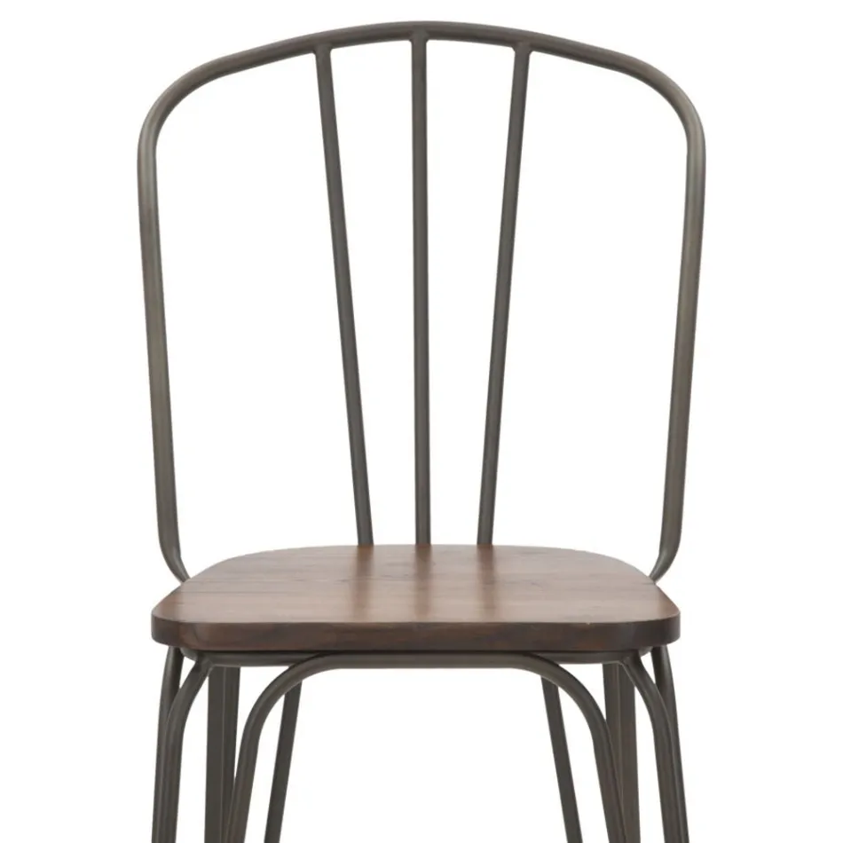 Scaun cu design modern in stil industrial din fier si lemn, 2 bucati - Erika Viadurini