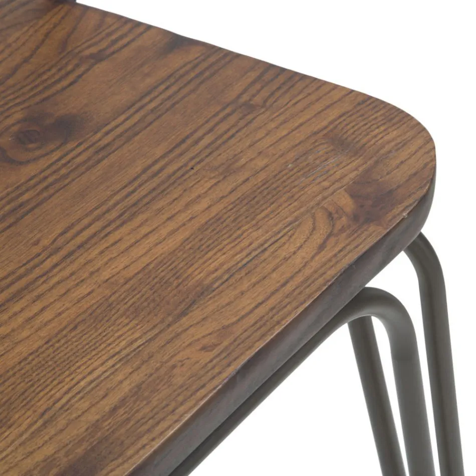 Scaun cu design modern in stil industrial din fier si lemn, 2 bucati - Erika Viadurini