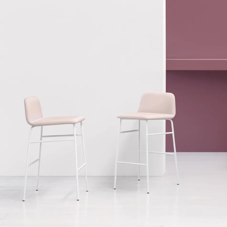 Taburet de lux Imbracat in Tesatura cu baza metalica Made in Italy - Molde Viadurini