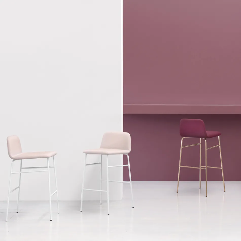 Taburet de lux Imbracat in Tesatura cu baza metalica Made in Italy - Molde Viadurini