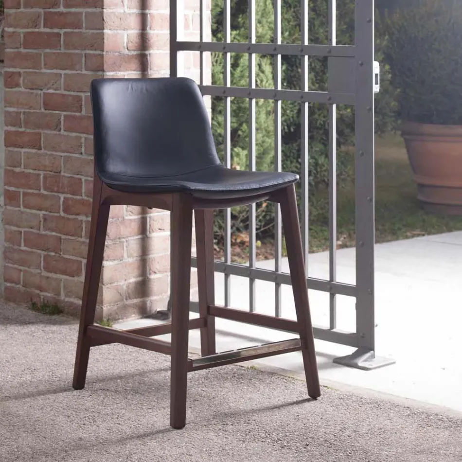 Scaun de bucătărie cu design fix din piele și lemn Made in Italy - Rocco Viadurini