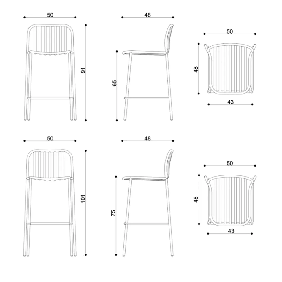 Taburet metalic stivuibil pentru exterior Fabricat in Italia 2 piese - Simply Viadurini