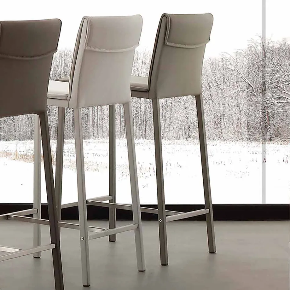 Scaun modern din metal și oțel și piele ecologică fabricat în Italia Prato Viadurini