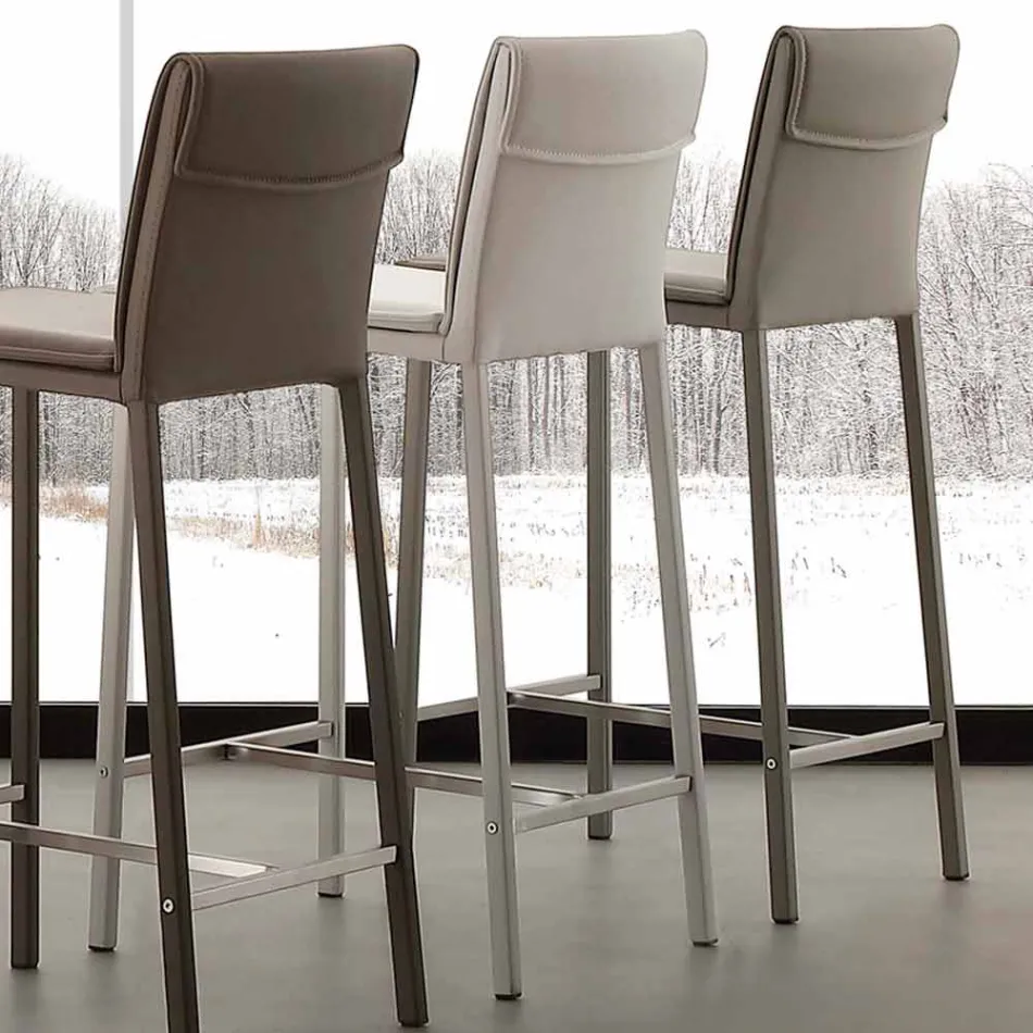 Scaun modern din metal și oțel și piele ecologică fabricat în Italia Prato Viadurini