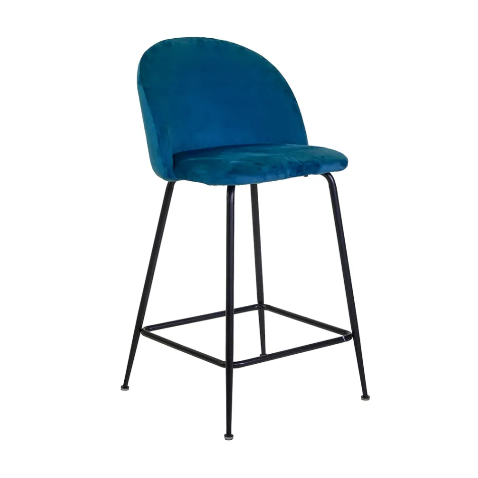 Taburet din catifea cu cadru metalic în diferite finisaje - Penna Viadurini