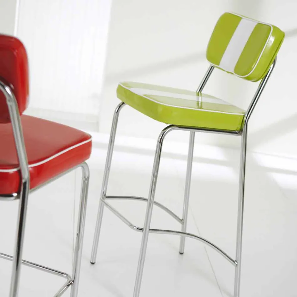 Scaun stil anii 50 din piele ecologică cu bandă albă centrală Banda Viadurini