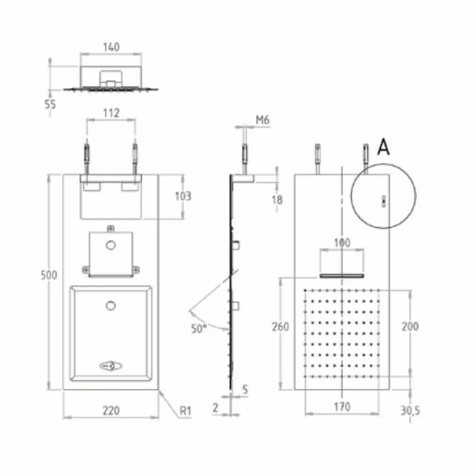 Cap de duș de perete din oțel cu jet dublu Fabricat în Italia - Cartesio Viadurini