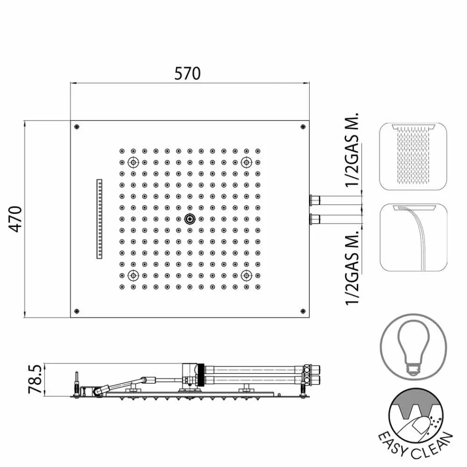 cap de duș de tavan cu două jeturi cu lumini LED vis Viadurini