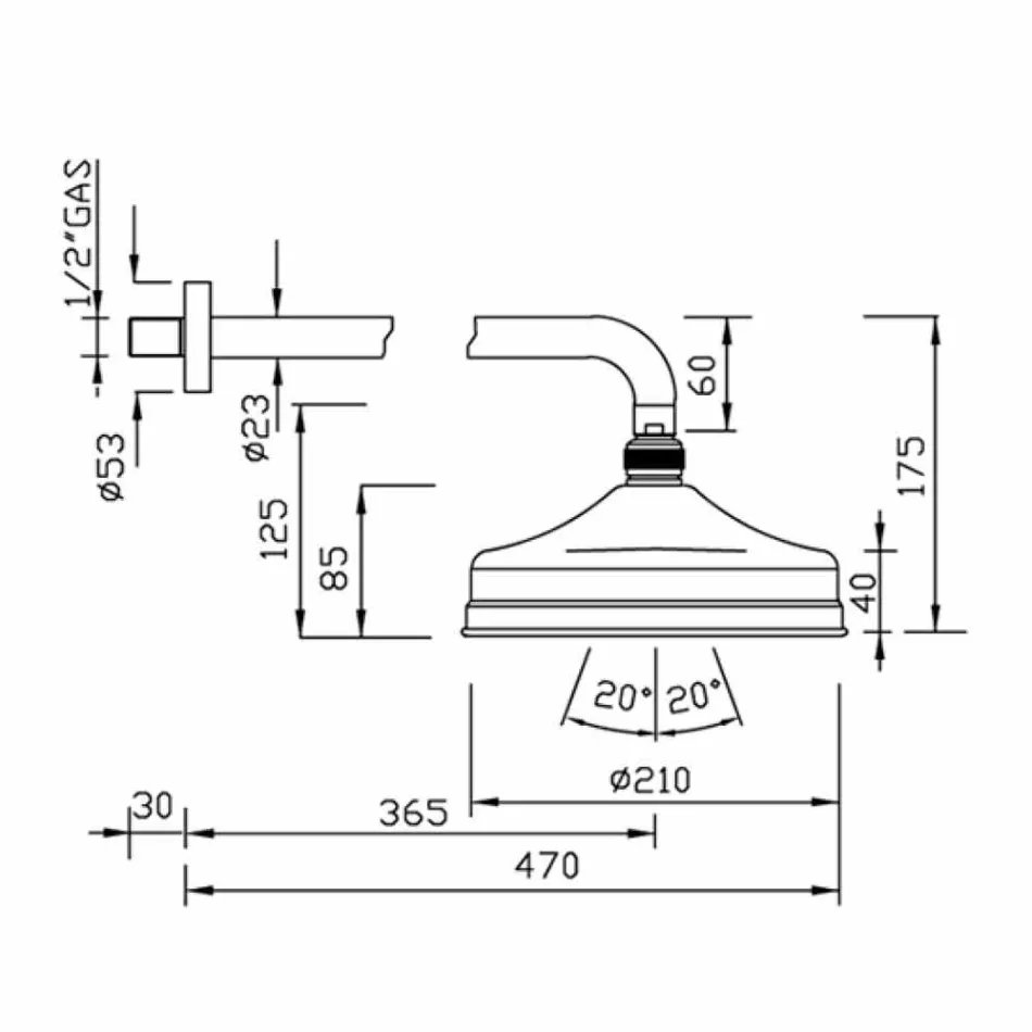 Cap de duș cu jet simplu din alamă Design clasic Fabricat în Italia - Tenco Viadurini