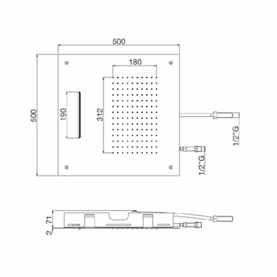 Cap de duș pătrat din oțel inoxidabil cu jet dublu Fabricat în Italia - Nello Viadurini