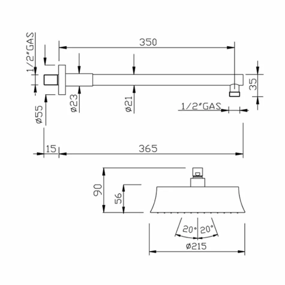 Cap de duș rotund cu perete în alamă, stil clasic, fabricat în Italia - Betto Viadurini