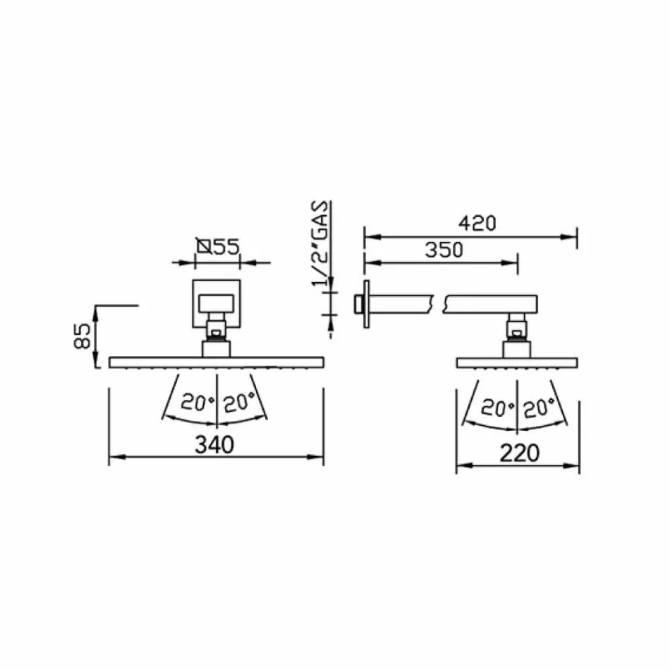 Cap de duș cu jet unic de oțel cu braț de duș din alamă Fabricat în Italia - Dardo Viadurini
