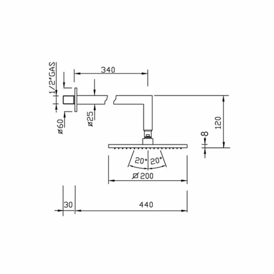 Cap de duș pătrat din oțel cu braț de duș din alamă Fabricat în Italia - Sespo Viadurini
