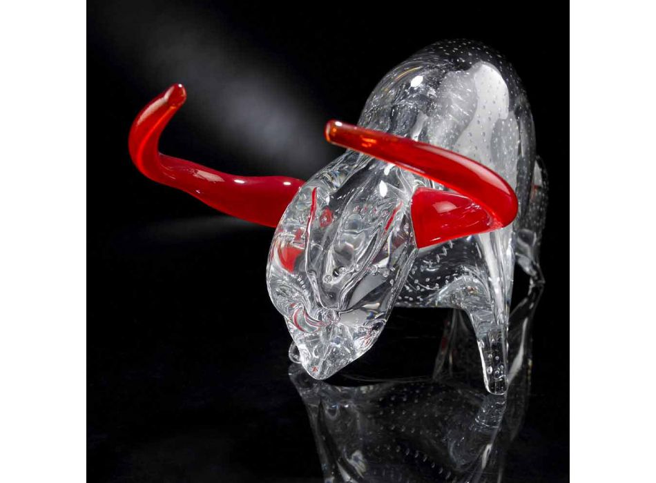Ornament în formă de taur în sticlă roșie și transparentă Fabricat în Italia - Torero Viadurini