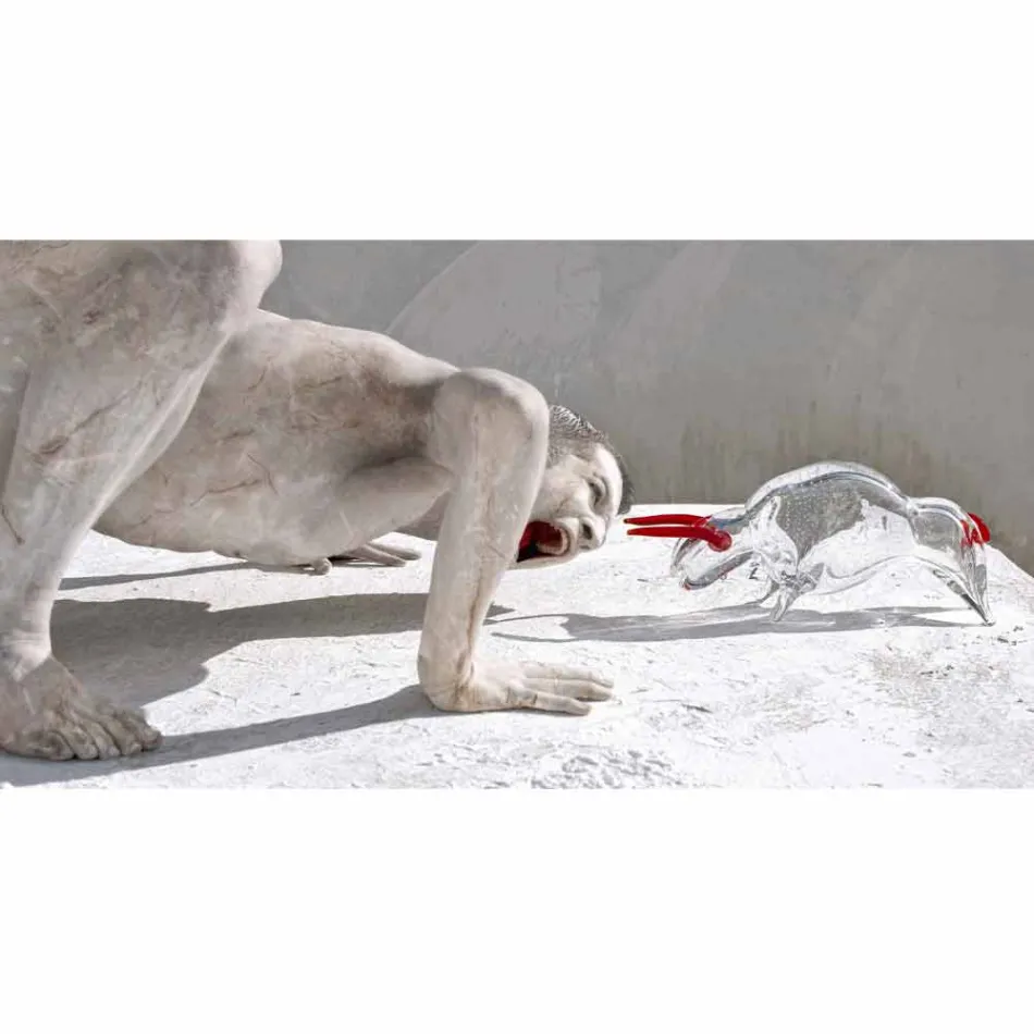 Ornament în formă de taur în sticlă roșie și transparentă Fabricat în Italia - Torero Viadurini