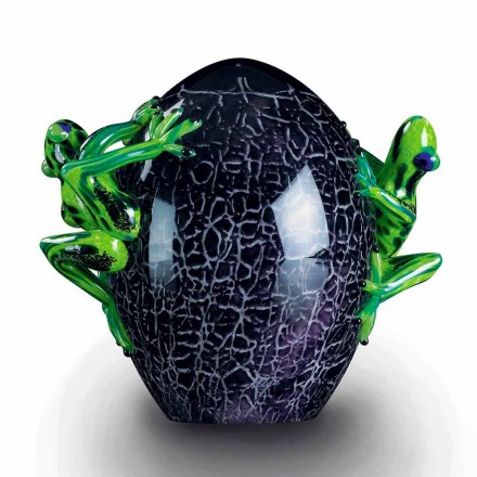 Ornament în formă de ou cu broaște în sticlă colorată Made in Italy - Huevo Viadurini