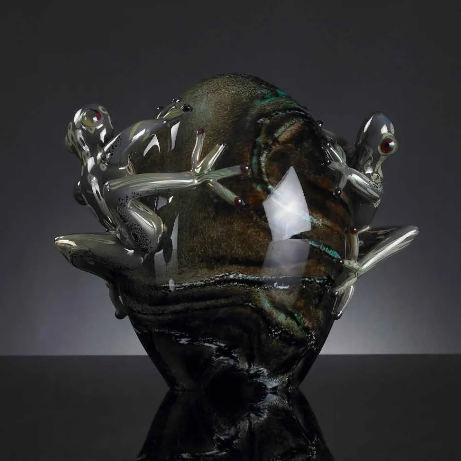 Ornament de sticlă în formă de ou cu broaște Made in Italy - Huevo Viadurini