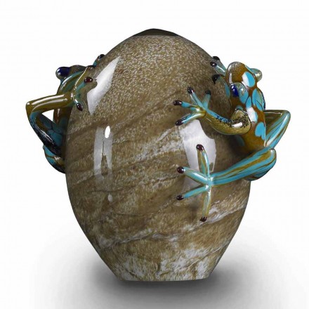 Ornament de sticlă în formă de ou cu broaște Made in Italy - Huevo Viadurini