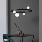 Suspensie cu design oval din aluminiu negru cu sfere și spoturi - Exodus Viadurini