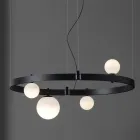 Suspensie cu design oval din aluminiu negru cu sfere și spoturi - Exodus Viadurini