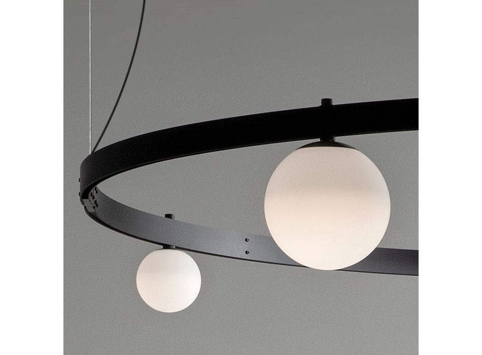 Suspensie cu design rotund din aluminiu negru cu sfere și spoturi - Exodus Viadurini